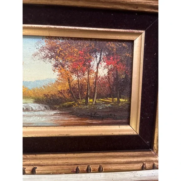 I Cafieri Oil Painting Autumn River Landscape Ornate Wooden Frame Mid century - Picture 3 of 12